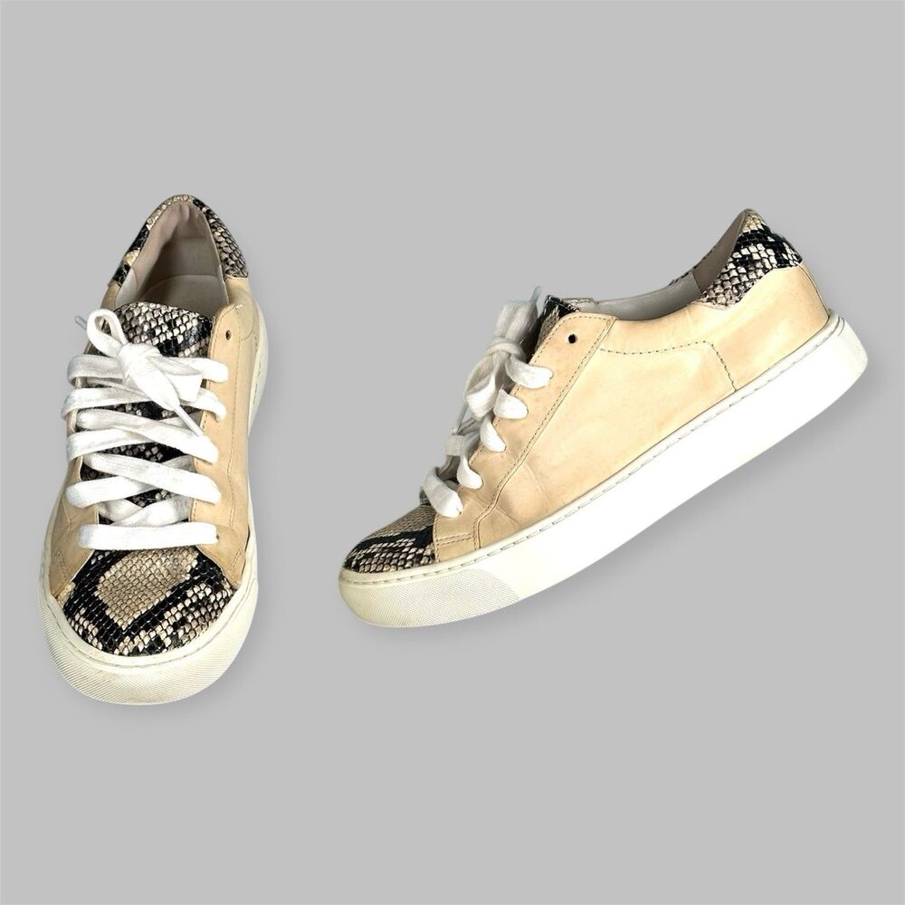 Veronica Beard Beige Snakeskin Python Texture Low Sneakers Trainers Size 6